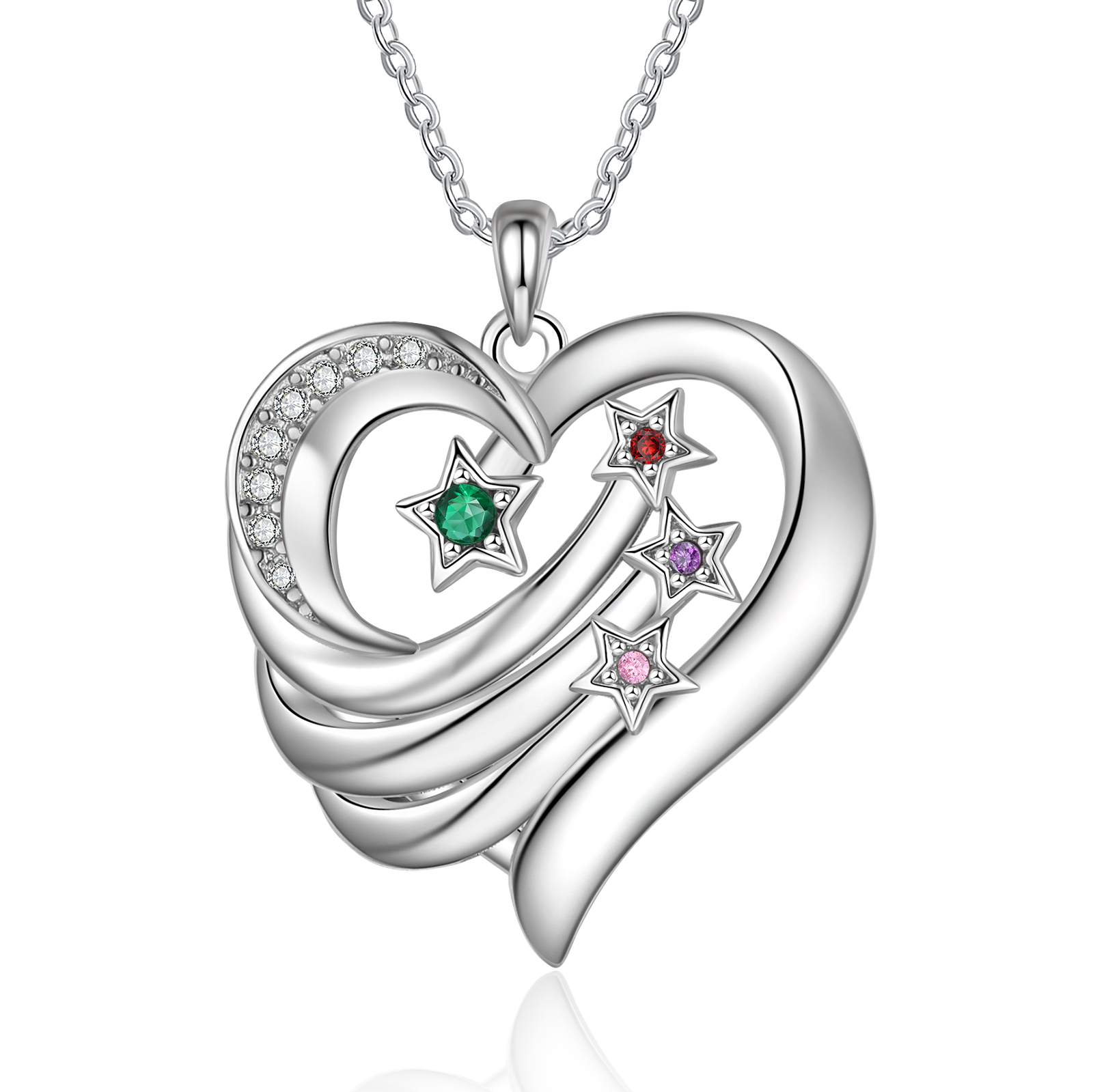Personalised Moon Star Heart Women's Necklace Custom 4 Birthstones & 4 Names & 1 Text Gift for Her-Jessemade AU
