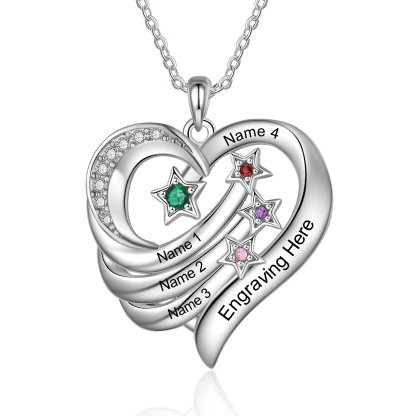 Personalised Moon Star Heart Women's Necklace Custom 4 Birthstones & 4 Names & 1 Text Gift for Her-Jessemade AU
