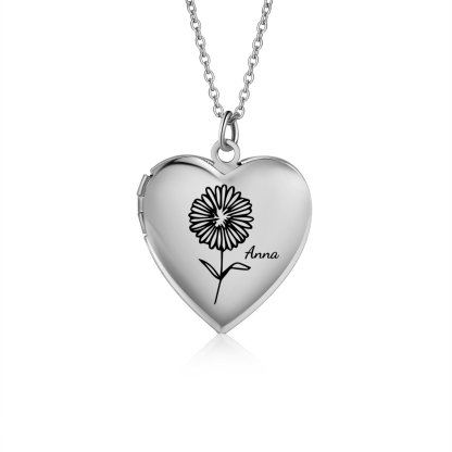 Personalised Heart Locket Pendant Necklace Custom 2 Photos & 1 Birth Flower Gift for Ladies Girls | Jessemade-Jessemade AU