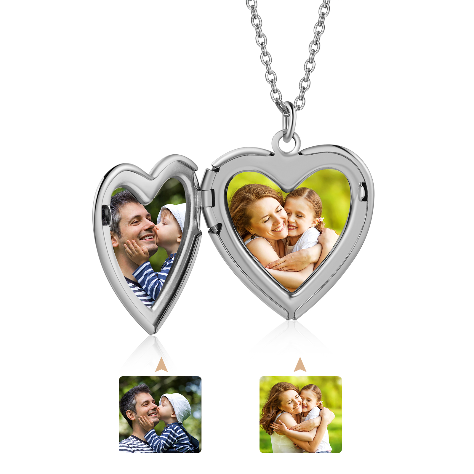 Personalised Heart Locket Pendant Necklace Custom 2 Photos & 1 Birth Flower Gift for Ladies Girls | Jessemade-Jessemade AU