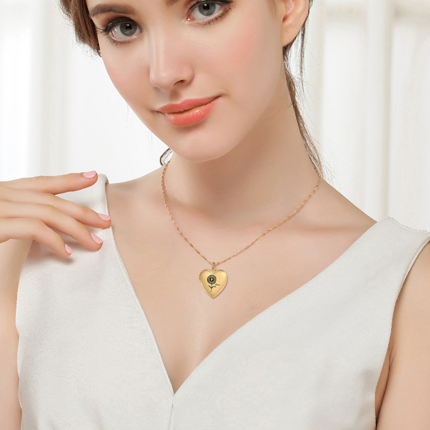 Personalised Heart Locket Pendant Necklace Custom 2 Photos & 1 Birth Flower Gift for Ladies Girls | Jessemade-Jessemade AU