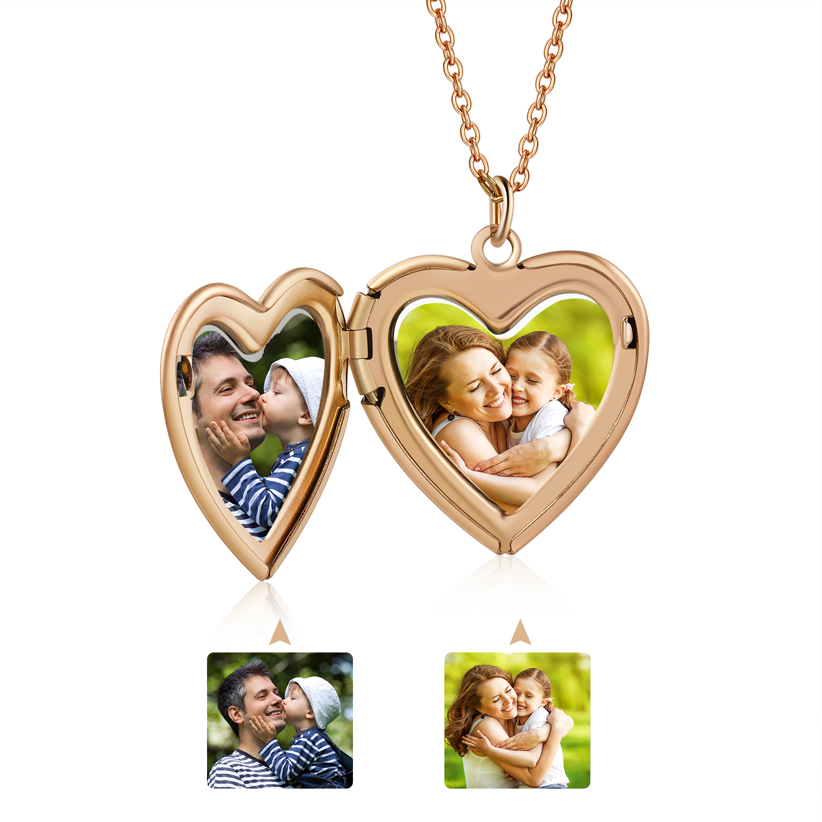 Personalised Heart Locket Pendant Necklace Custom 2 Photos & 1 Birth Flower Gift for Ladies Girls | Jessemade-Jessemade AU