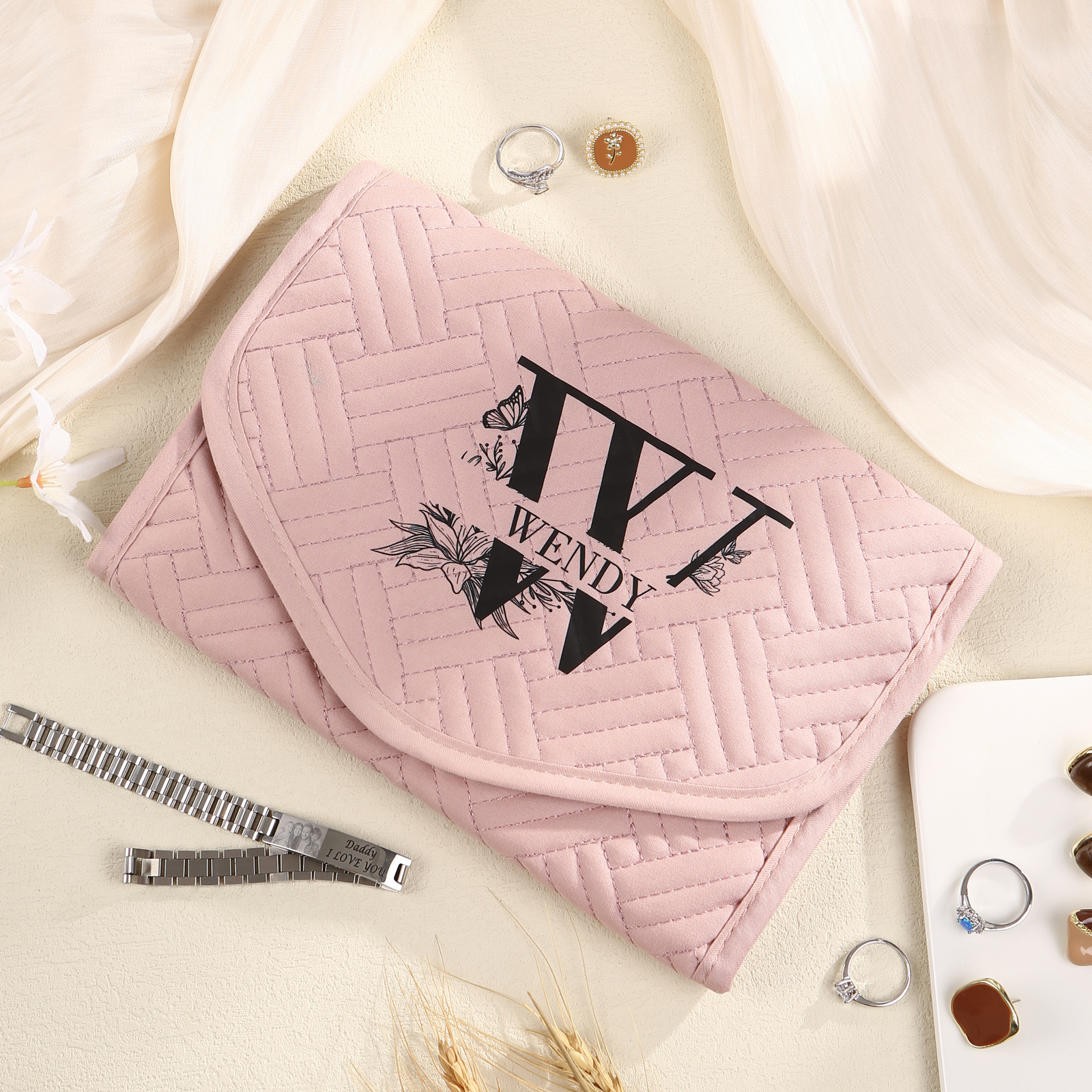 Personalised Name Multi-Functional Storage Jewelry Bag Custom Makeup Bag Jewelry Storage Gifts for Her-Jessemade AU