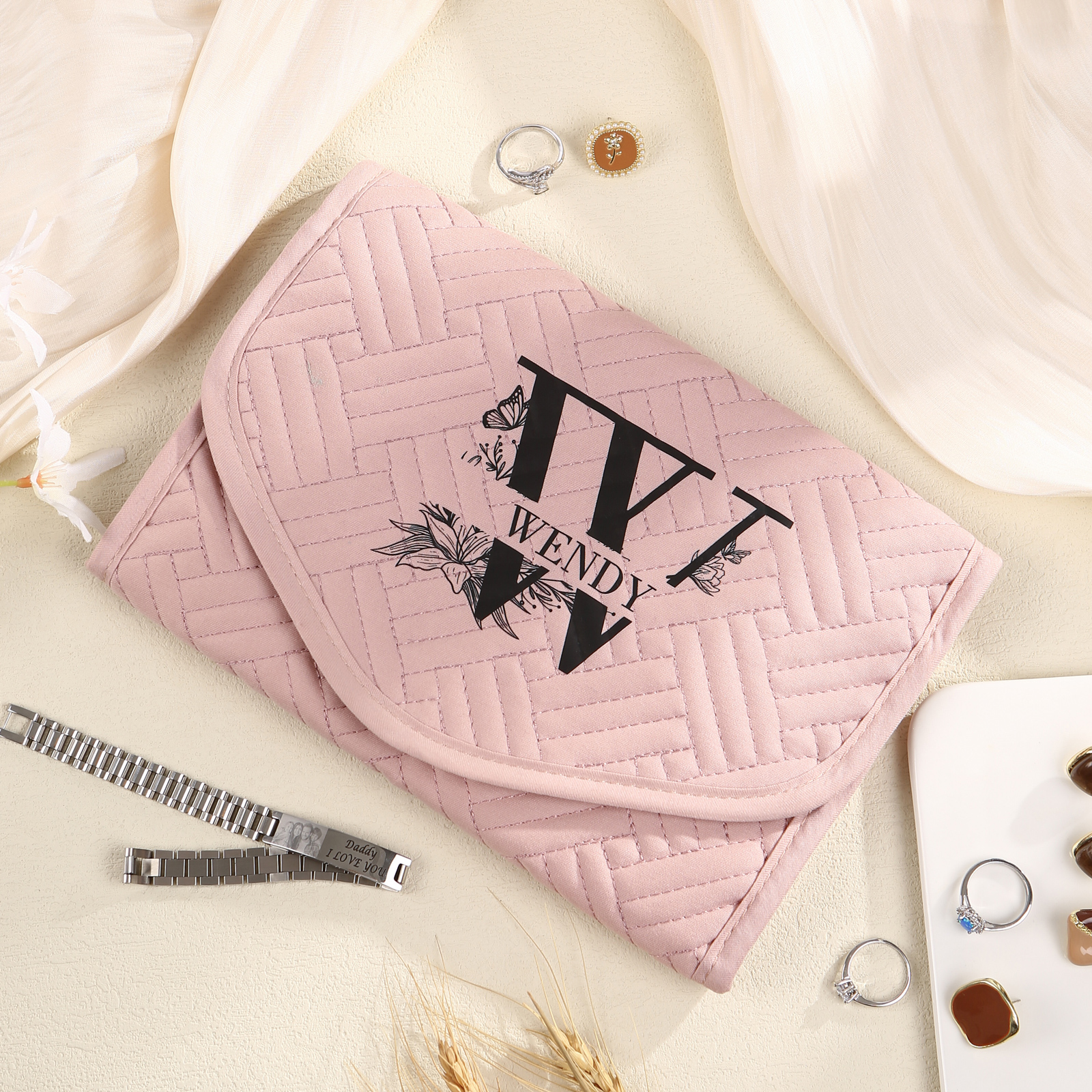 Personalised Name Multi-Functional Storage Jewelry Bag Custom Makeup Bag Jewelry Storage Gifts for Her-Jessemade AU