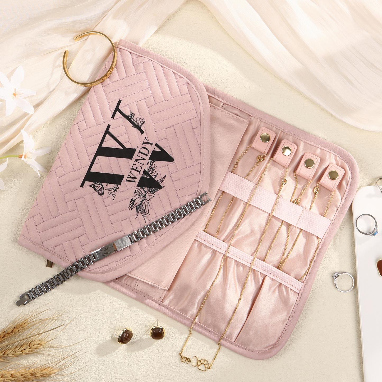 Personalised Name Multi-Functional Storage Jewelry Bag Custom Makeup Bag Jewelry Storage Gifts for Her-Jessemade AU