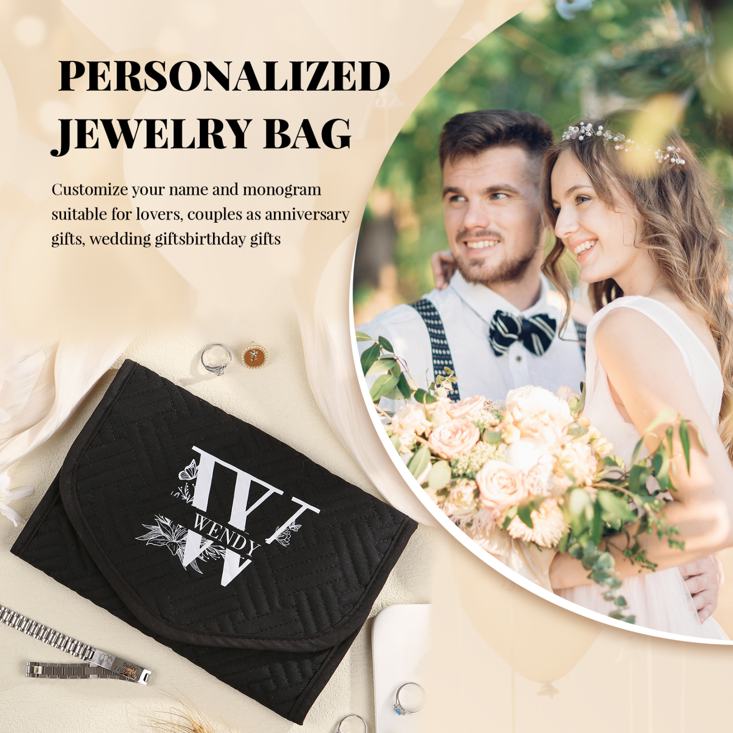 Personalised Name Multi-Functional Storage Jewelry Bag Custom Makeup Bag Jewelry Storage Gifts for Her-Jessemade AU