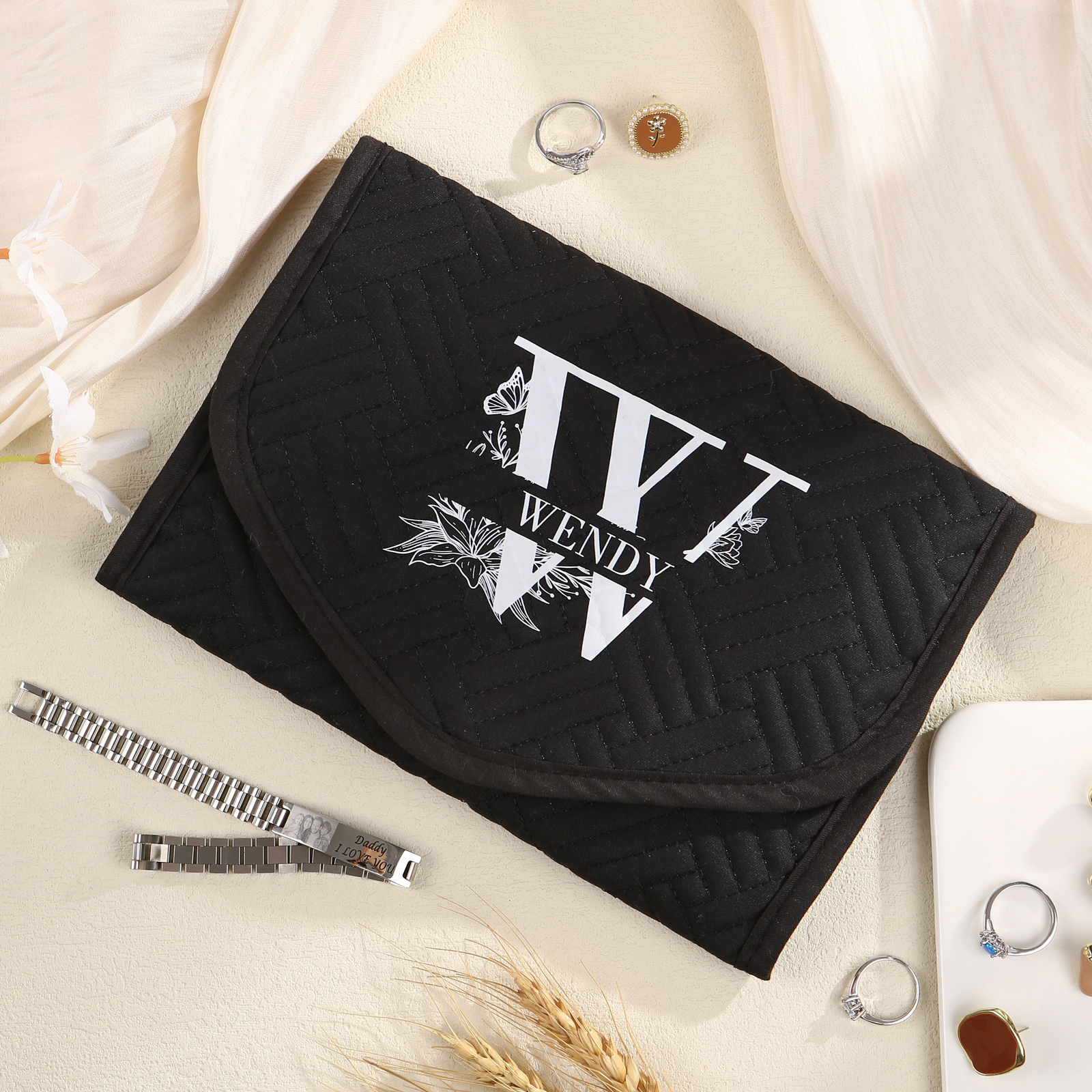 Personalised Name Multi-Functional Storage Jewelry Bag Custom Makeup Bag Jewelry Storage Gifts for Her-Jessemade AU