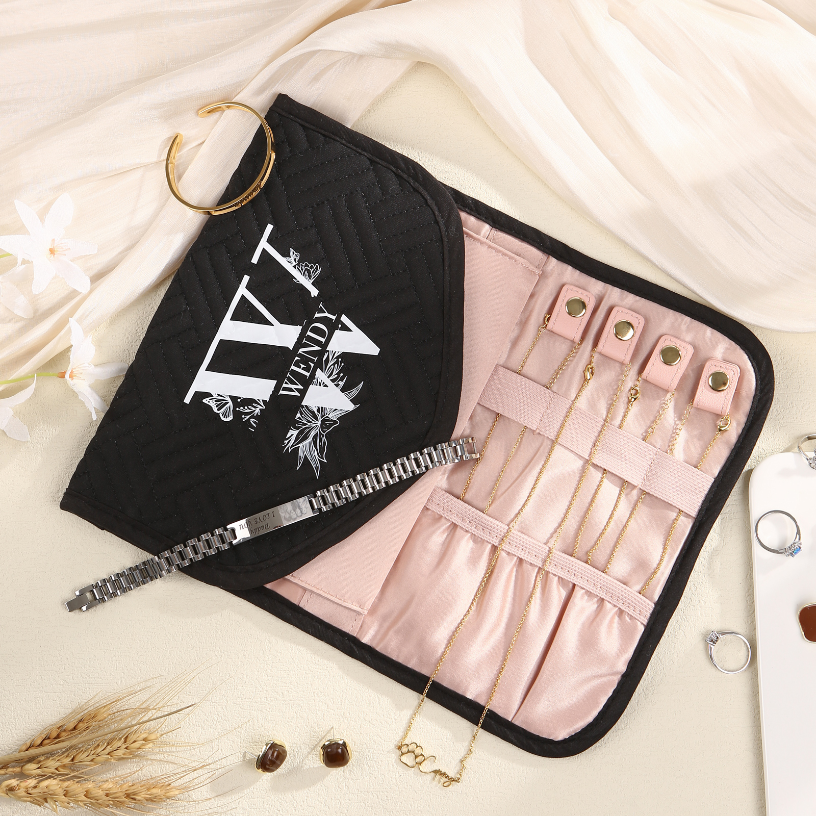 Personalised Name Multi-Functional Storage Jewelry Bag Custom Makeup Bag Jewelry Storage Gifts for Her-Jessemade AU