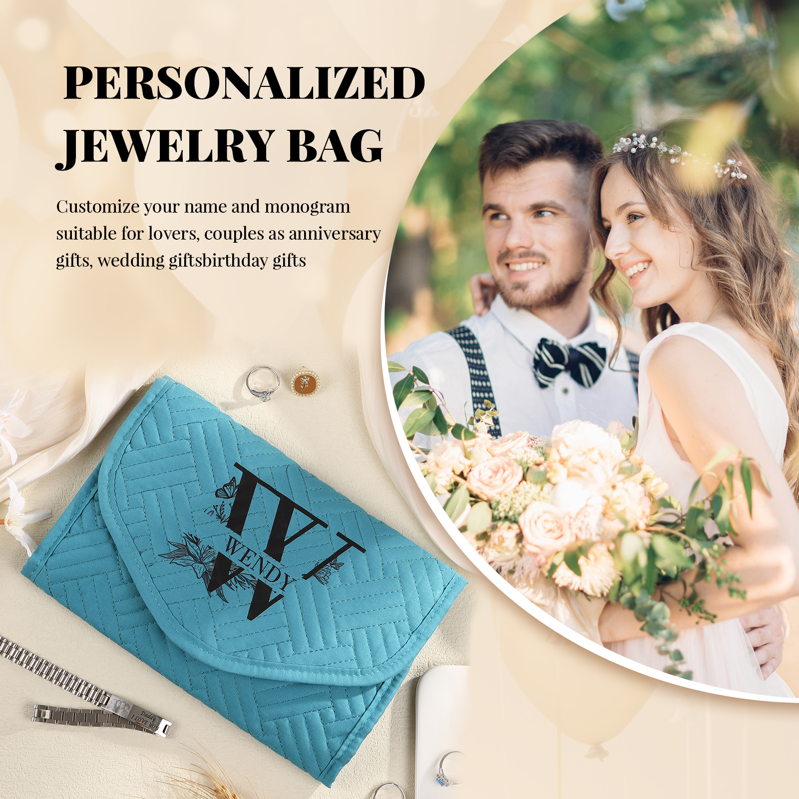 Personalised Name Multi-Functional Storage Jewelry Bag Custom Makeup Bag Jewelry Storage Gifts for Her-Jessemade AU