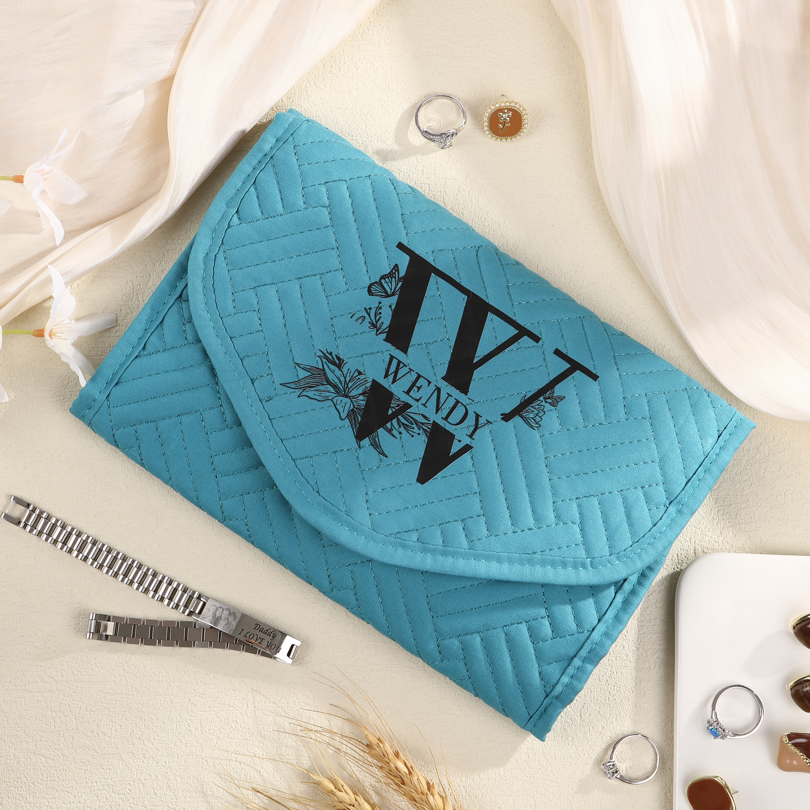 Personalised Name Multi-Functional Storage Jewelry Bag Custom Makeup Bag Jewelry Storage Gifts for Her-Jessemade AU