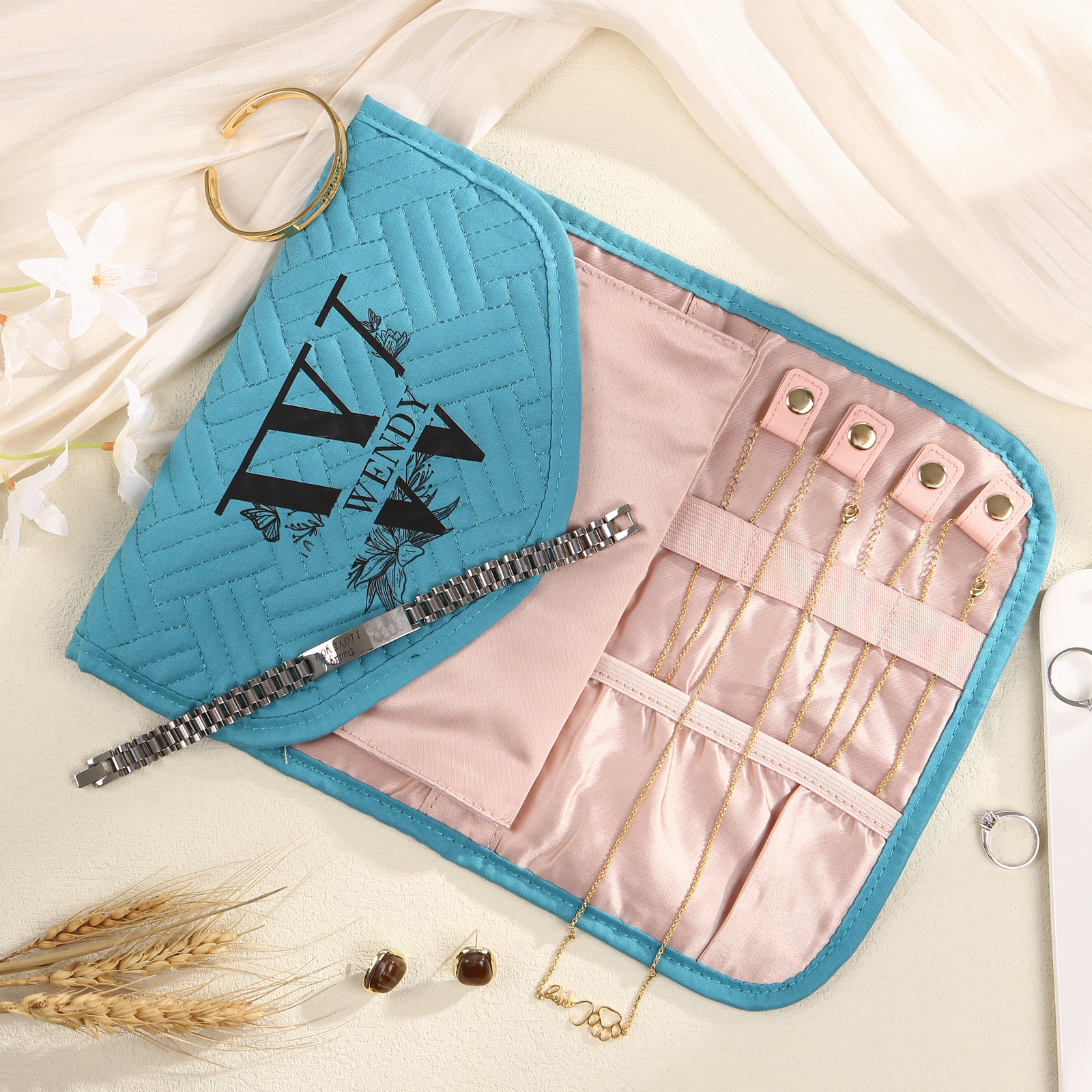 Personalised Name Multi-Functional Storage Jewelry Bag Custom Makeup Bag Jewelry Storage Gifts for Her-Jessemade AU