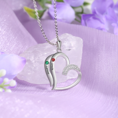 Personalised Heart Sterling Silver Necklace with 2 Names & Birthstones A Thoughtful Gift for Her-Jessemade AU