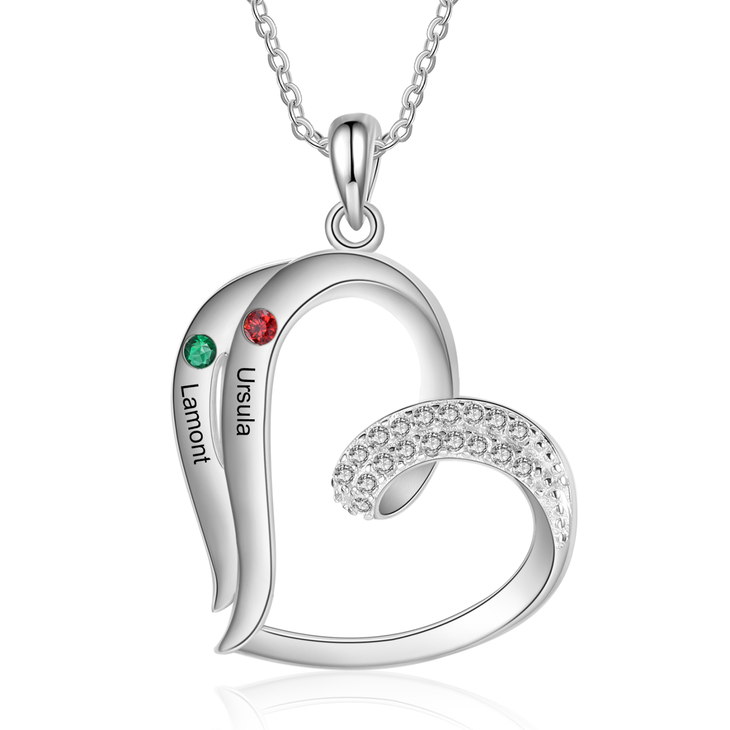 Personalised Heart Sterling Silver Necklace with 2 Names & Birthstones A Thoughtful Gift for Her-Jessemade AU