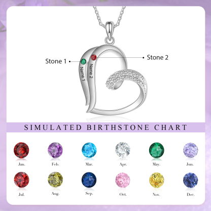 Personalised Heart Sterling Silver Necklace with 2 Names & Birthstones A Thoughtful Gift for Her-Jessemade AU