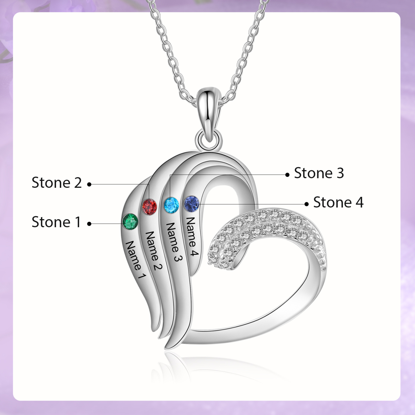 Personalised Heart Sterling Silver Necklace with 4 Names & Birthstones A Thoughtful Gift for Her-Jessemade AU