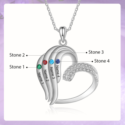Personalised Heart Sterling Silver Necklace with 4 Names & Birthstones A Thoughtful Gift for Her-Jessemade AU