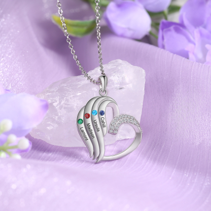 Personalised Heart Sterling Silver Necklace with 4 Names & Birthstones A Thoughtful Gift for Her-Jessemade AU
