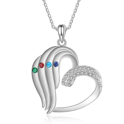 Personalised Heart Sterling Silver Necklace with 4 Names & Birthstones A Thoughtful Gift for Her-Jessemade AU