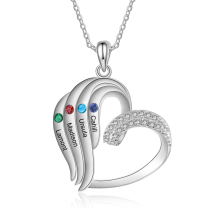 Personalised Heart Sterling Silver Necklace with 4 Names & Birthstones A Thoughtful Gift for Her-Jessemade AU