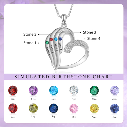 Personalised Heart Sterling Silver Necklace with 4 Names & Birthstones A Thoughtful Gift for Her-Jessemade AU