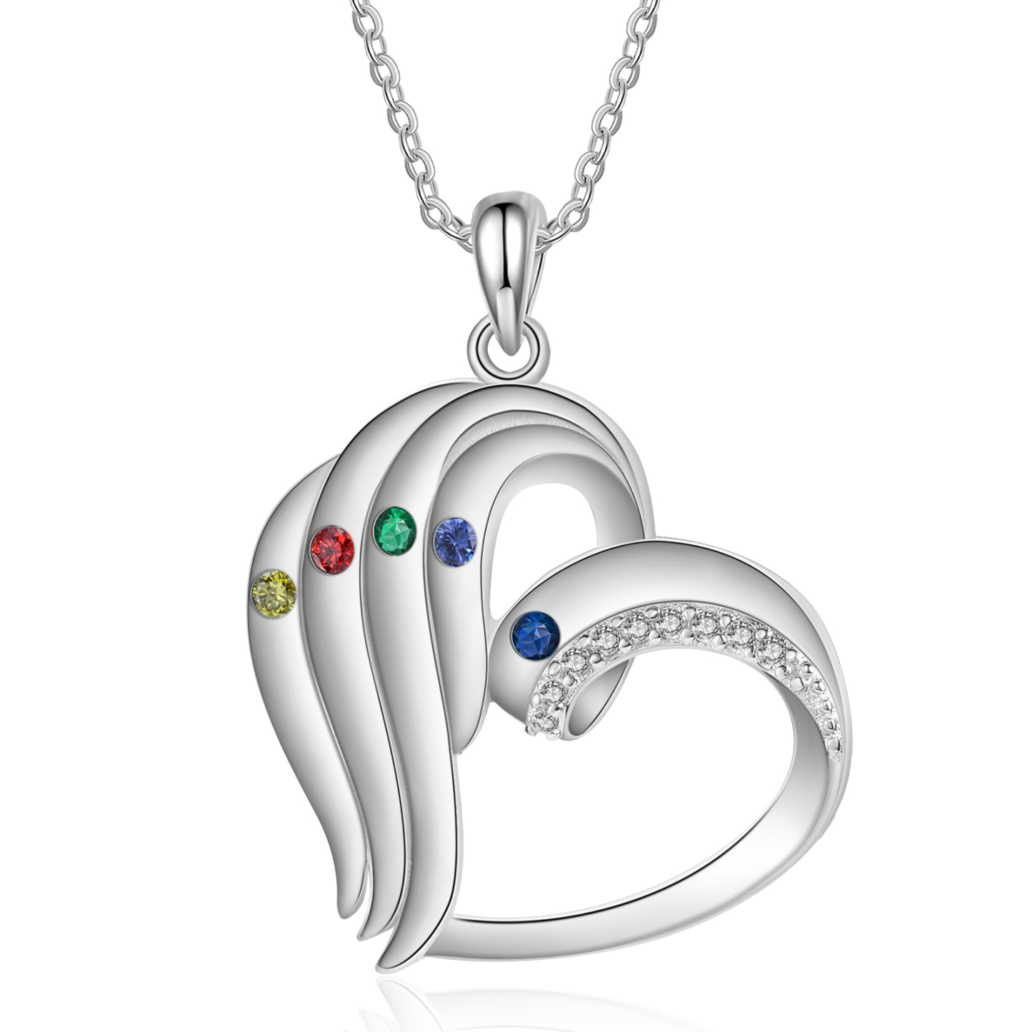 Personalised Heart Sterling Silver Necklace with 5 Names & Birthstones A Thoughtful Gift for Her-Jessemade AU