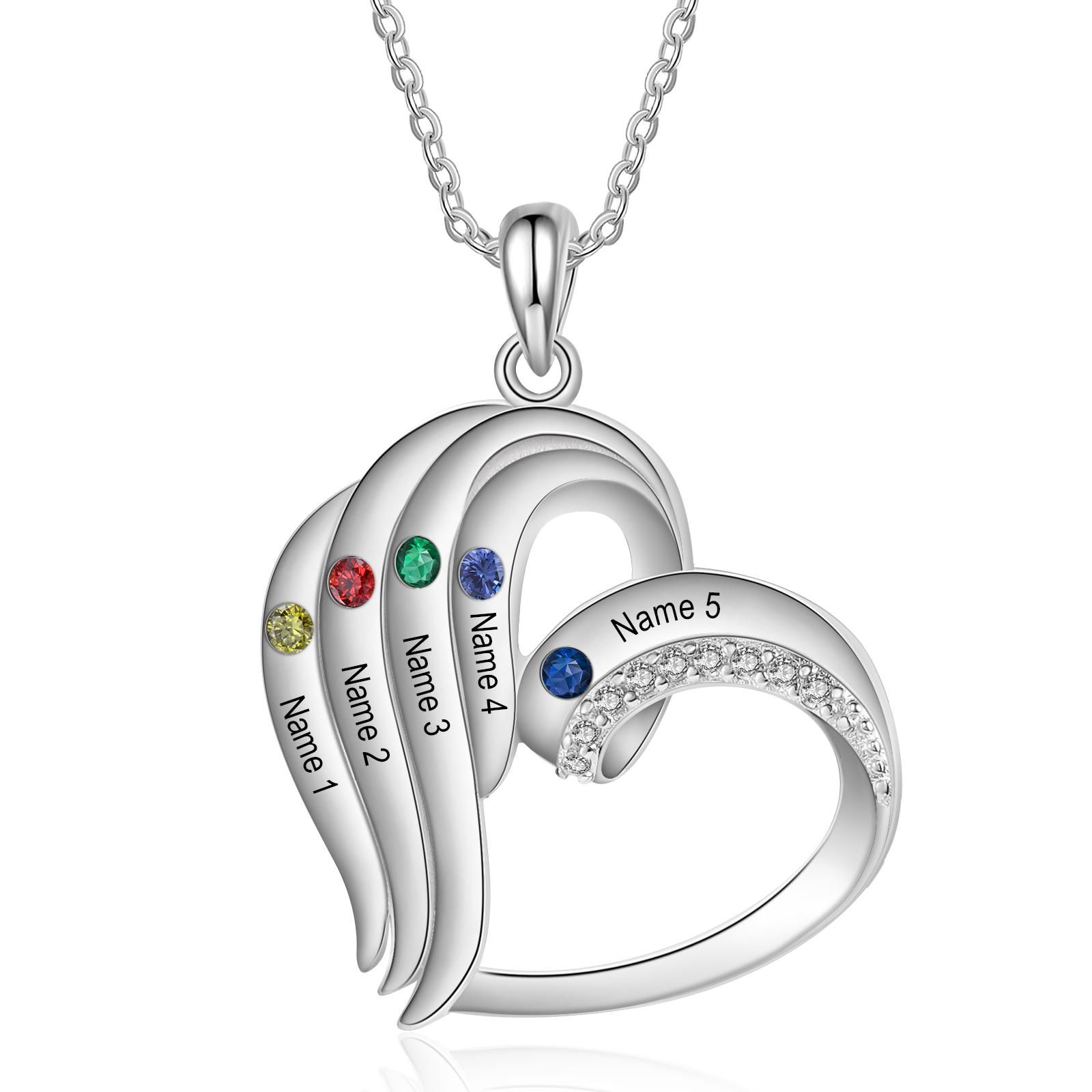 Personalised Heart Sterling Silver Necklace with 5 Names & Birthstones A Thoughtful Gift for Her-Jessemade AU