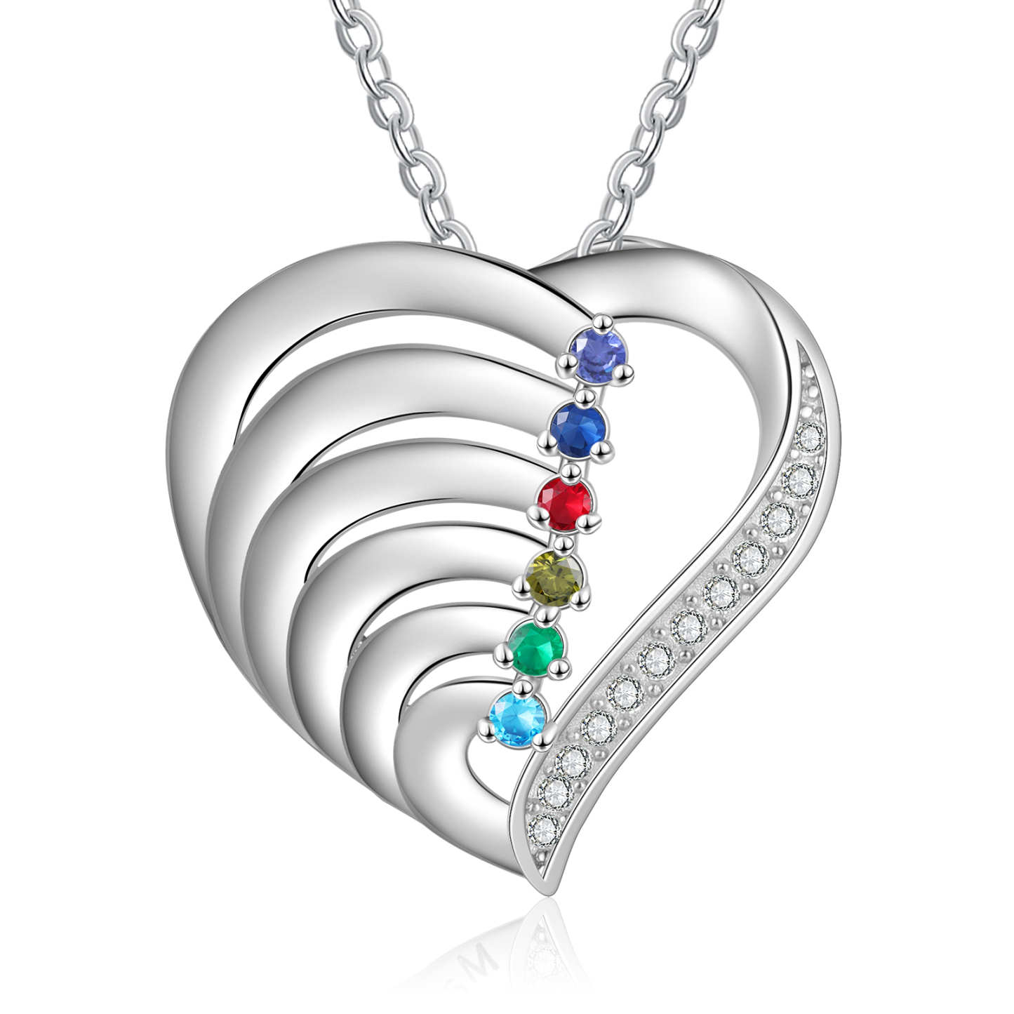 Personalised 6 Names & 6 Birthstones Necklace Custom Heart Pendant Women's Necklace-Jessemade AU