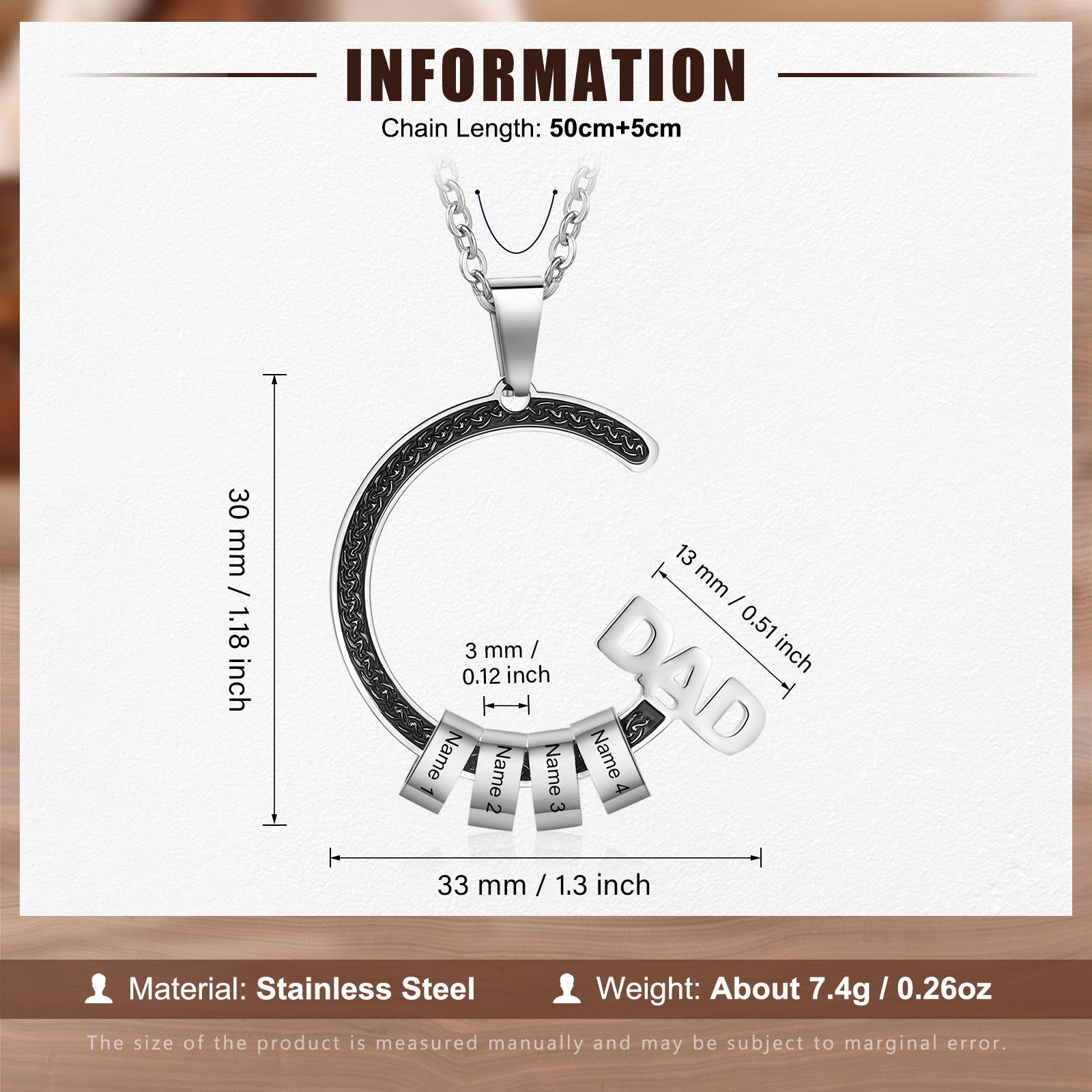 Personalised Dad Necklace Custom 1–6 Names Stainless Steel Gifts for Him-Jessemade AU