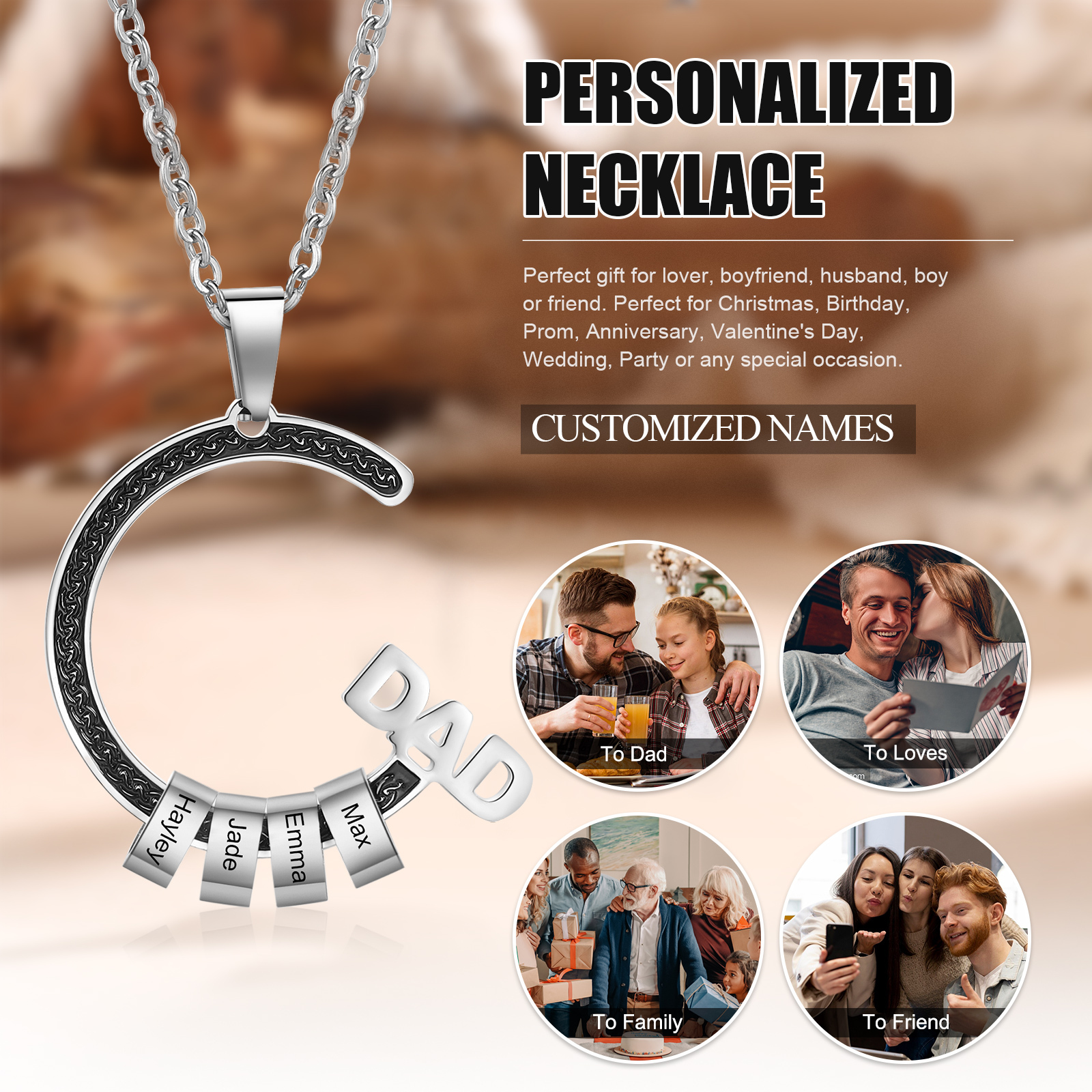Personalised Dad Necklace Custom 1–6 Names Stainless Steel Gifts for Him-Jessemade AU