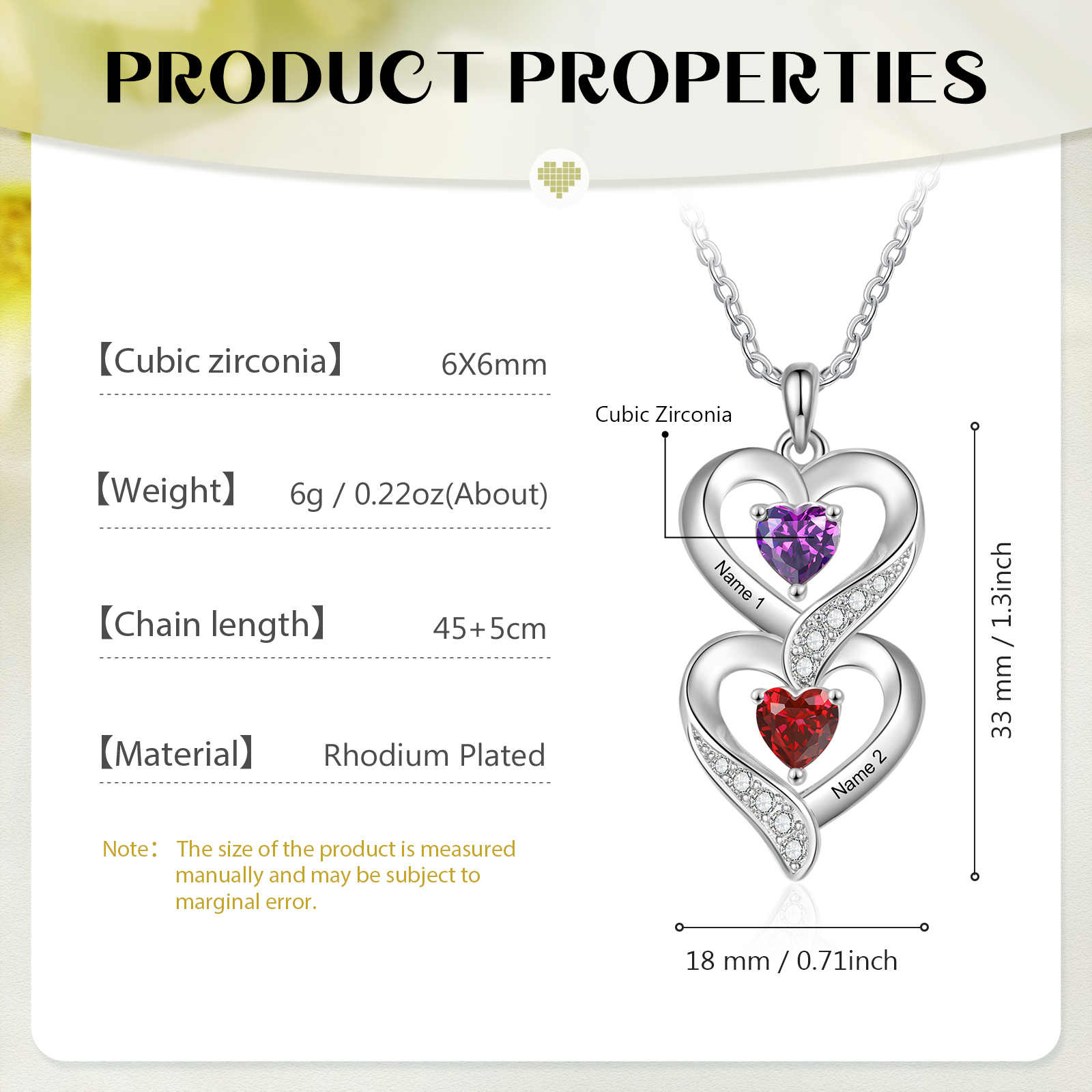Personalised Mothers Pendant Necklace with 2-5 Heart Simulated Birthstone Custom Engraved Family Name Necklace for Women Mom Christmas