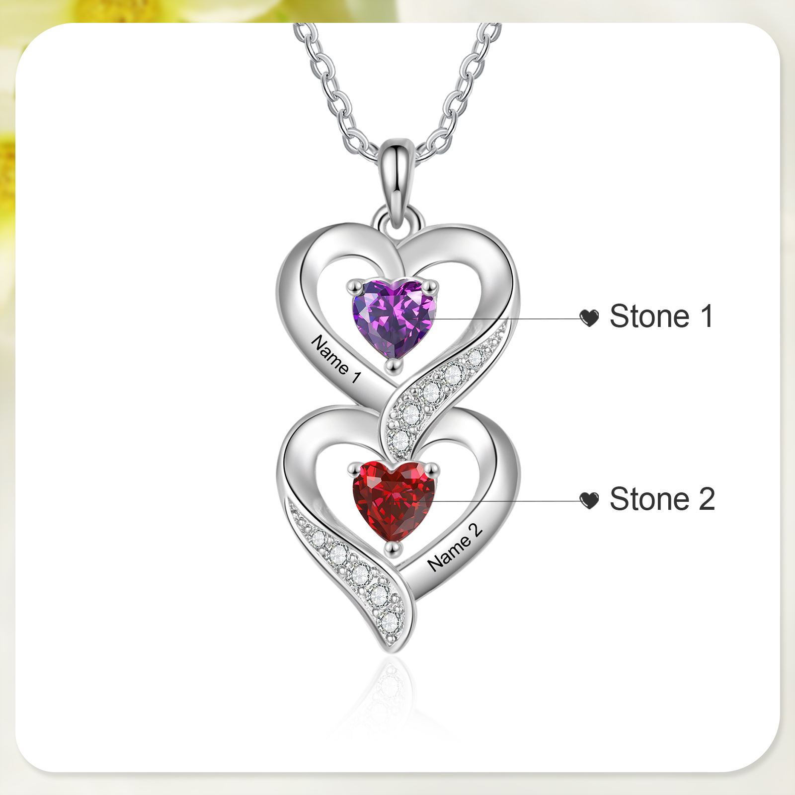 Personalised Mothers Pendant Necklace with 2-5 Heart Simulated Birthstone Custom Engraved Family Name Necklace for Women Mom Christmas