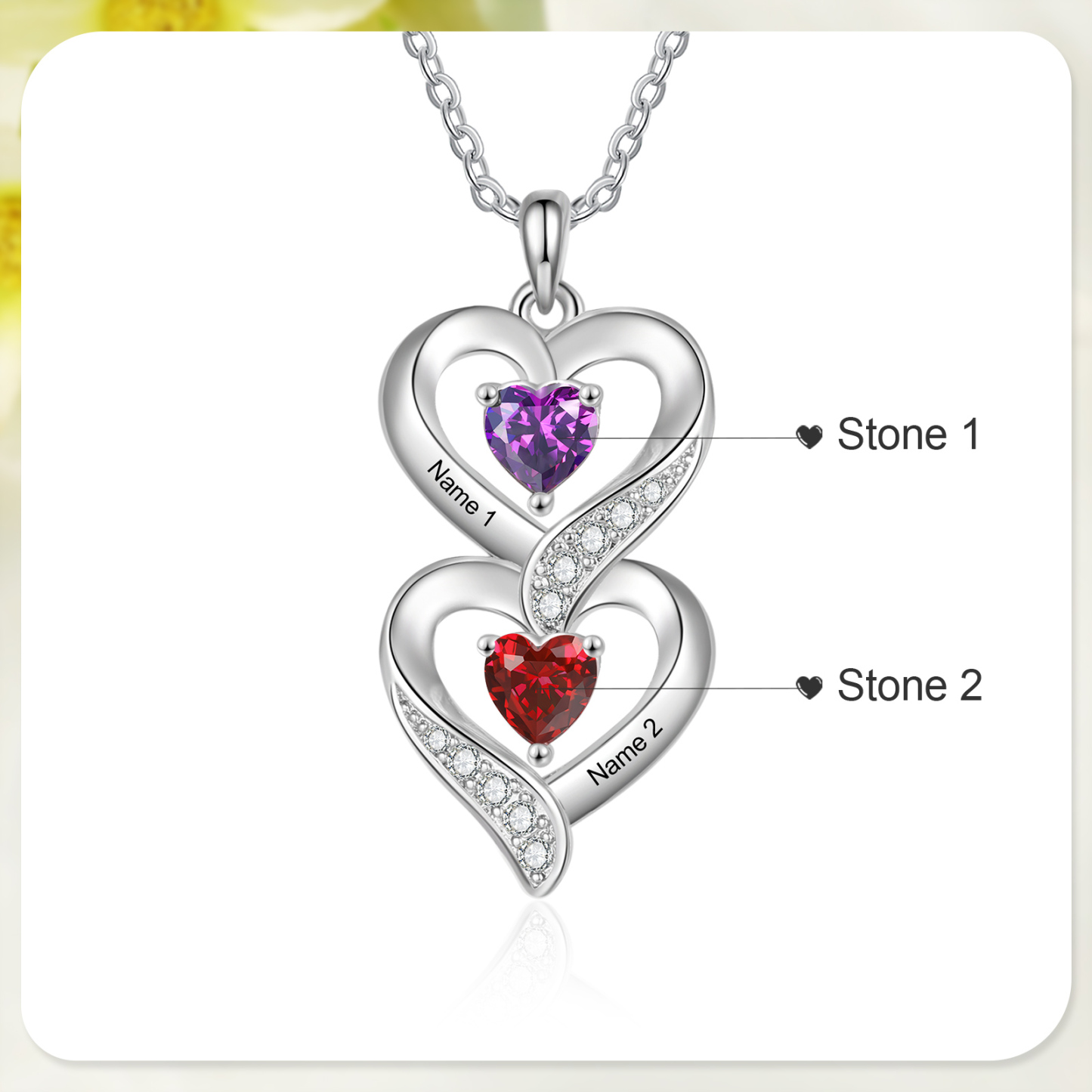 Personalised Mothers Pendant Necklace with 2-5 Heart Simulated Birthstone Custom Engraved Family Name Necklace for Women Mom Christmas