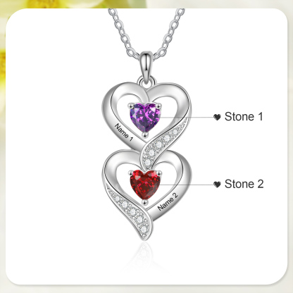 Personalised Mothers Pendant Necklace with 2-5 Heart Simulated Birthstone Custom Engraved Family Name Necklace for Women Mom Christmas