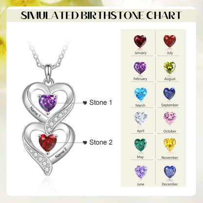 Personalised Mothers Pendant Necklace with 2-5 Heart Simulated Birthstone Custom Engraved Family Name Necklace for Women Mom Christmas