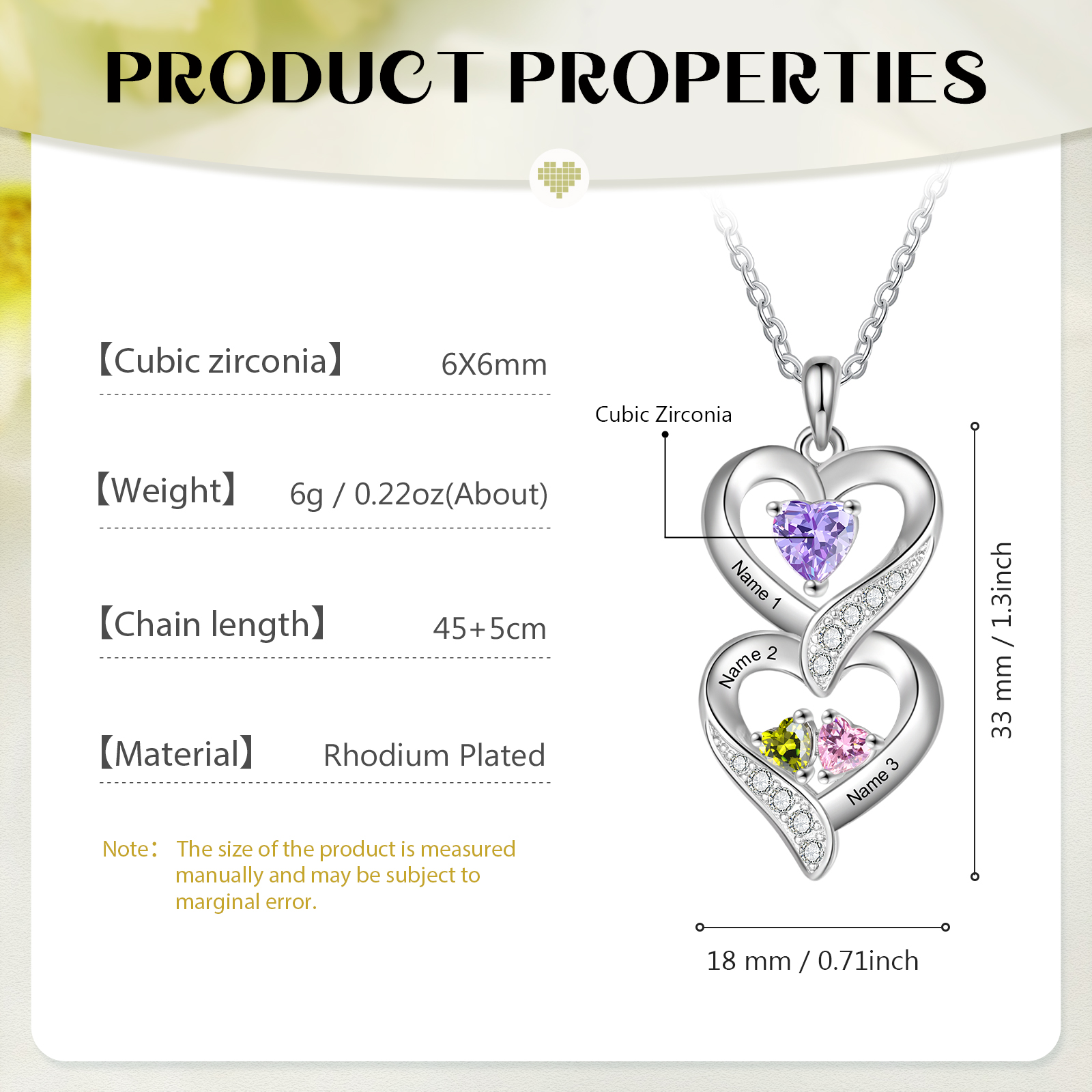 Personalised Mothers Pendant Necklace with 2-5 Heart Simulated Birthstone Custom Engraved Family Name Necklace for Women Mom Christmas