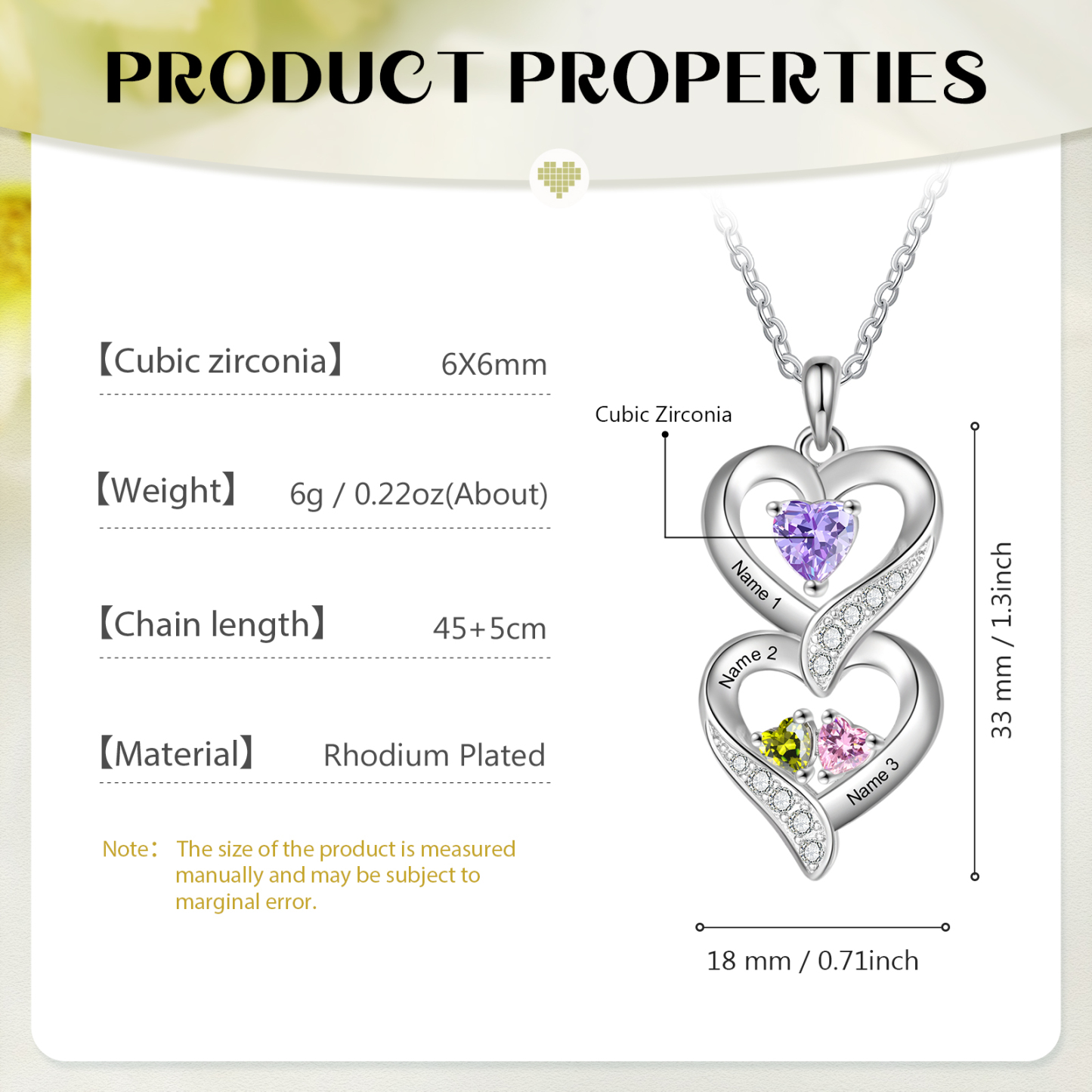 Personalised Mothers Pendant Necklace with 2-5 Heart Simulated Birthstone Custom Engraved Family Name Necklace for Women Mom Christmas