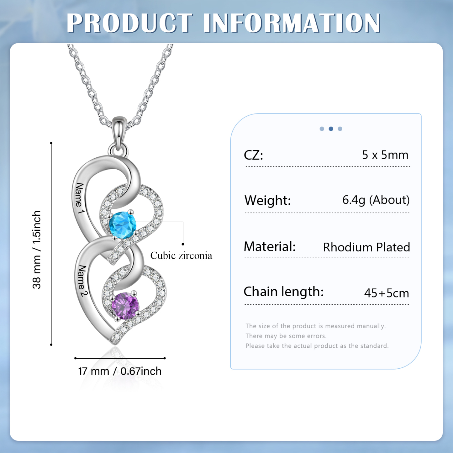 Personalised Infinity Birthstone Necklace with 2 Engraved Names Personal Gift for Mum, Partner or a Loved One | Jessemade