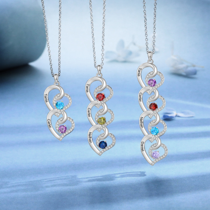 Personalised Infinity Birthstone Necklace with 3 Engraved Names Personal Gift for Mum, Partner or a Loved One | Jessemade