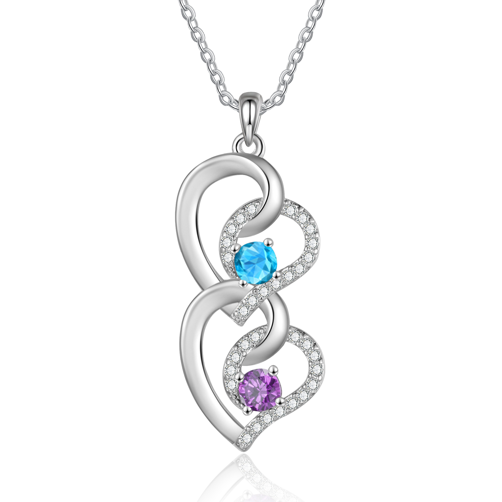 Personalised Infinity Birthstone Necklace with 2 Engraved Names Personal Gift for Mum, Partner or a Loved One | Jessemade