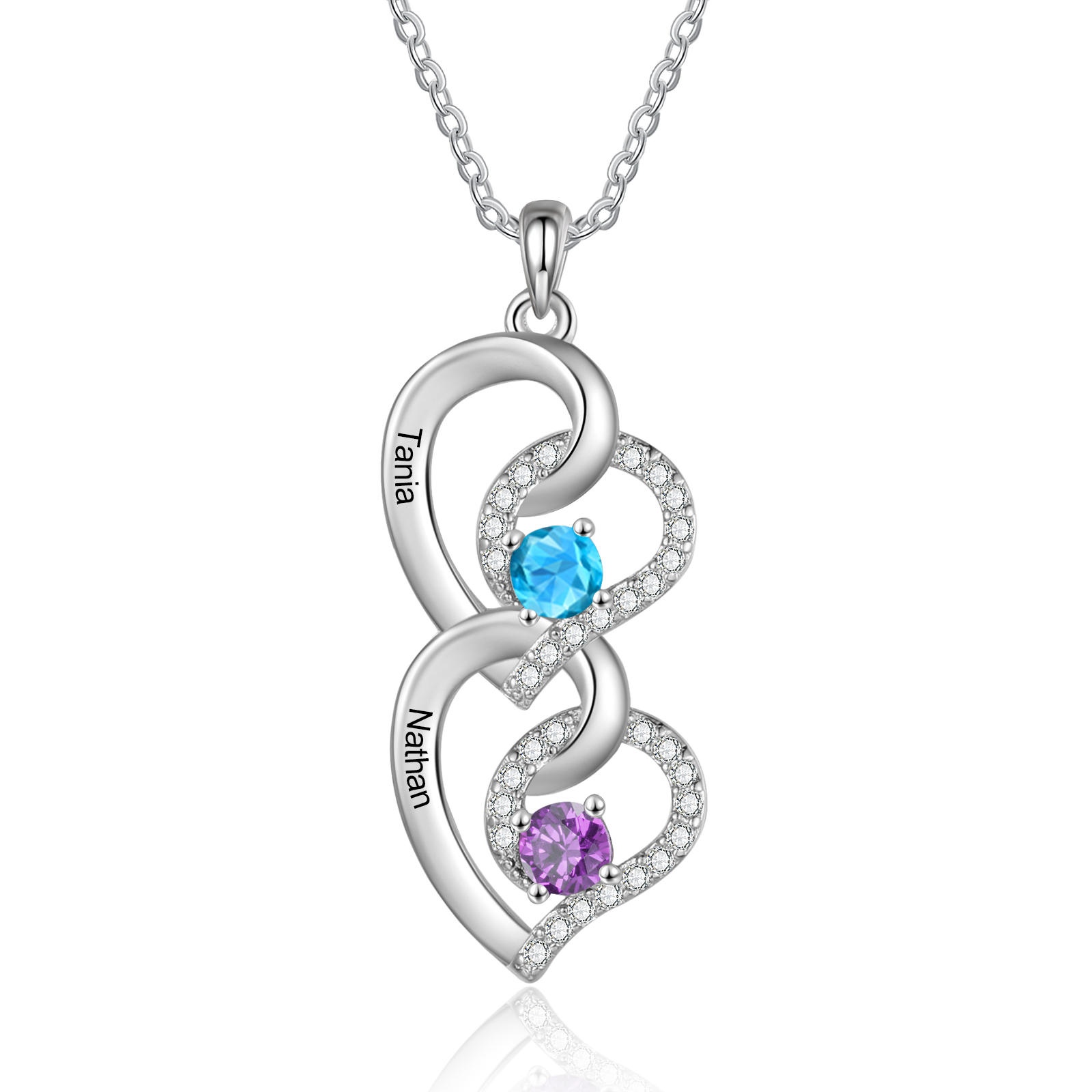Personalised Infinity Birthstone Necklace with 2 Engraved Names Personal Gift for Mum, Partner or a Loved One | Jessemade