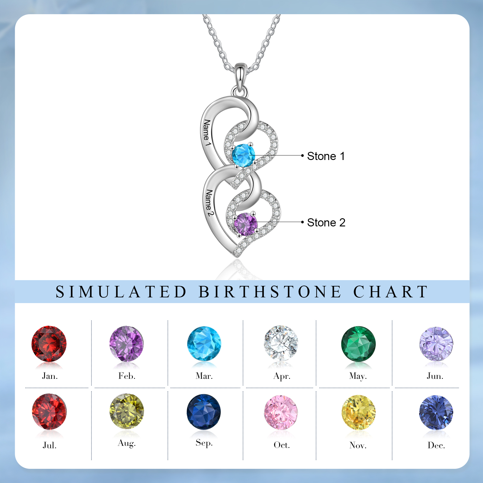Personalised Infinity Birthstone Necklace with 2 Engraved Names Personal Gift for Mum, Partner or a Loved One | Jessemade