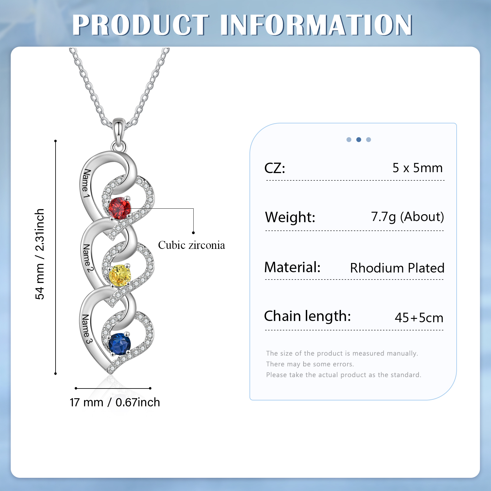 Personalised Infinity Birthstone Necklace with 3 Engraved Names Personal Gift for Mum, Partner or a Loved One | Jessemade