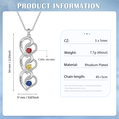 Personalised Infinity Birthstone Necklace with 3 Engraved Names Personal Gift for Mum, Partner or a Loved One | Jessemade