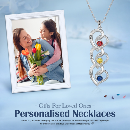 Personalised Infinity Birthstone Necklace with 3 Engraved Names Personal Gift for Mum, Partner or a Loved One | Jessemade