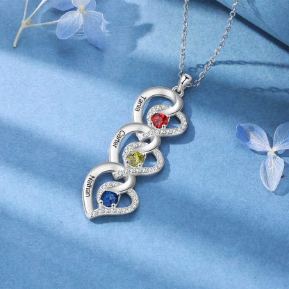 Personalised Infinity Birthstone Necklace with 3 Engraved Names Personal Gift for Mum, Partner or a Loved One | Jessemade
