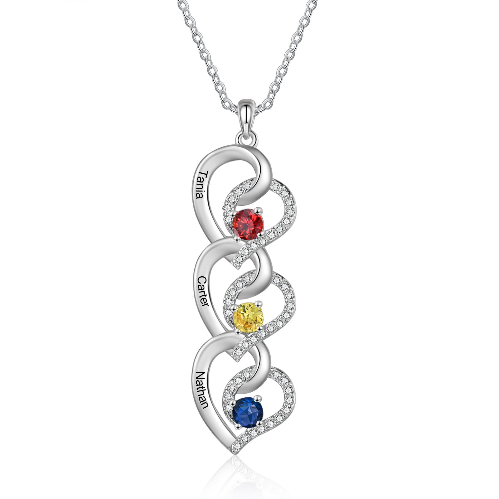 Personalised Infinity Birthstone Necklace with 3 Engraved Names Personal Gift for Mum, Partner or a Loved One | Jessemade
