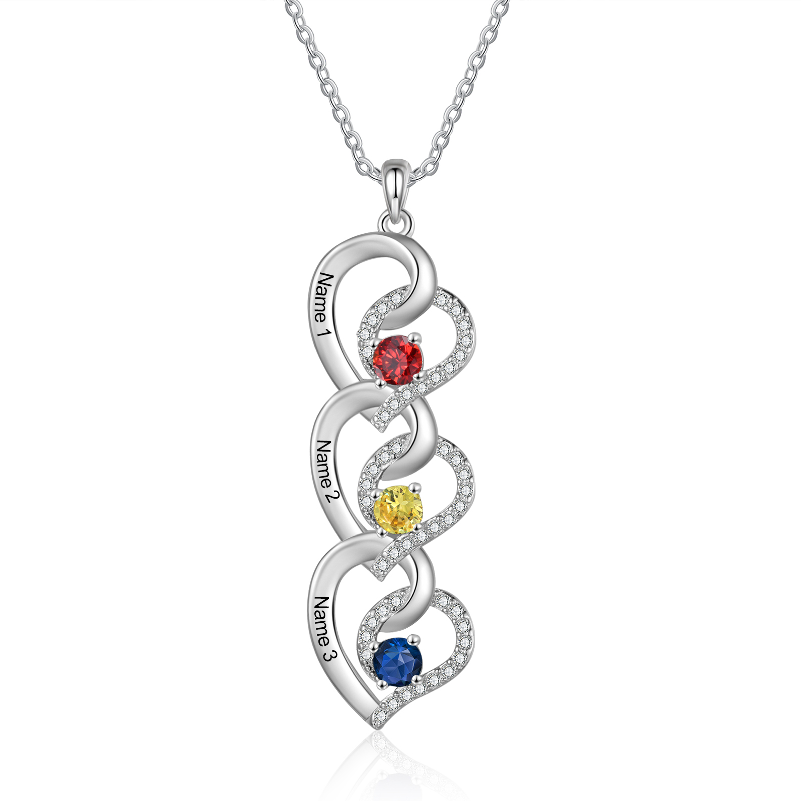 Personalised Infinity Birthstone Necklace with 3 Engraved Names Personal Gift for Mum, Partner or a Loved One | Jessemade