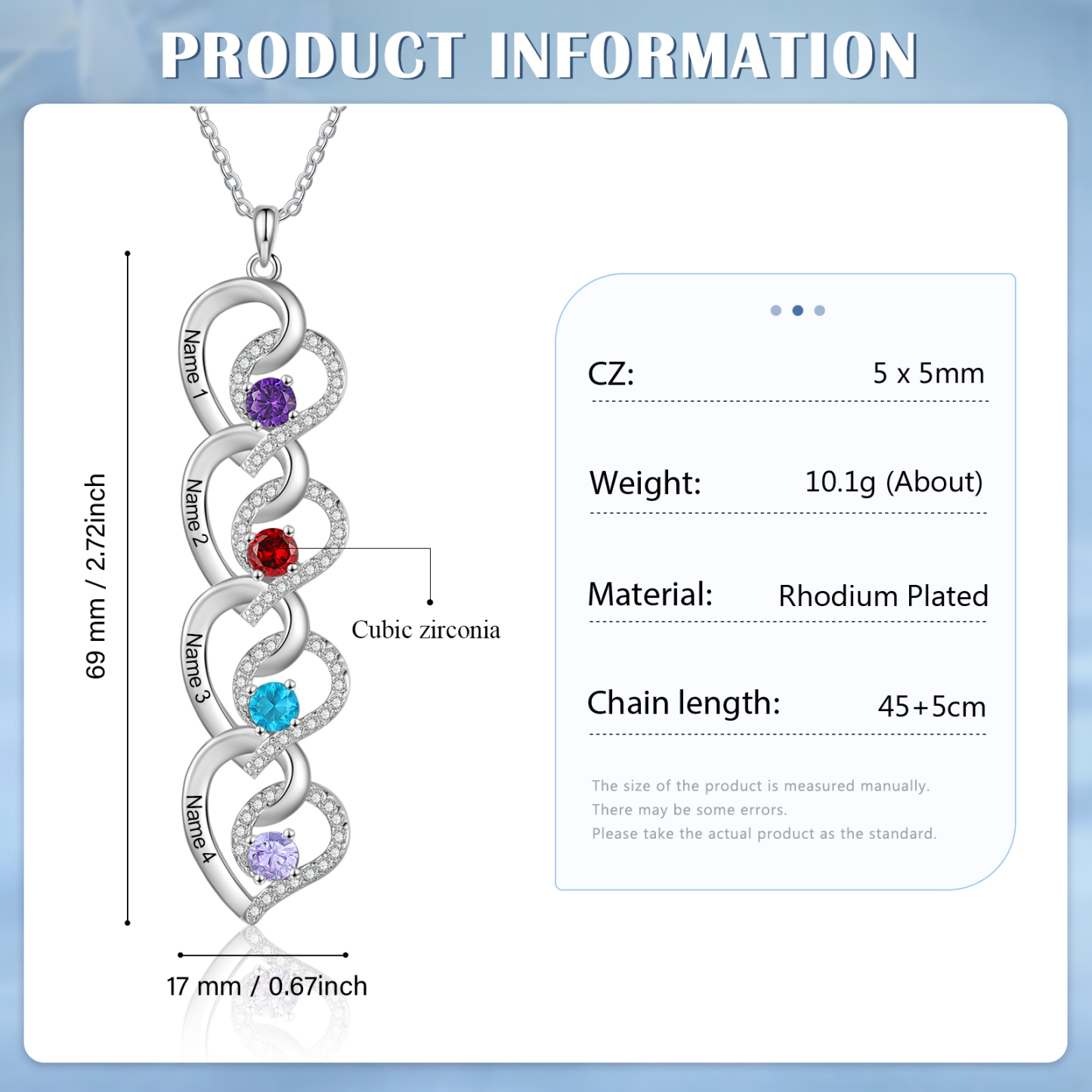 Personalised Infinity Birthstone Necklace with 4 Engraved Names Personal Gift for Mum, Partner or a Loved One | Jessemade