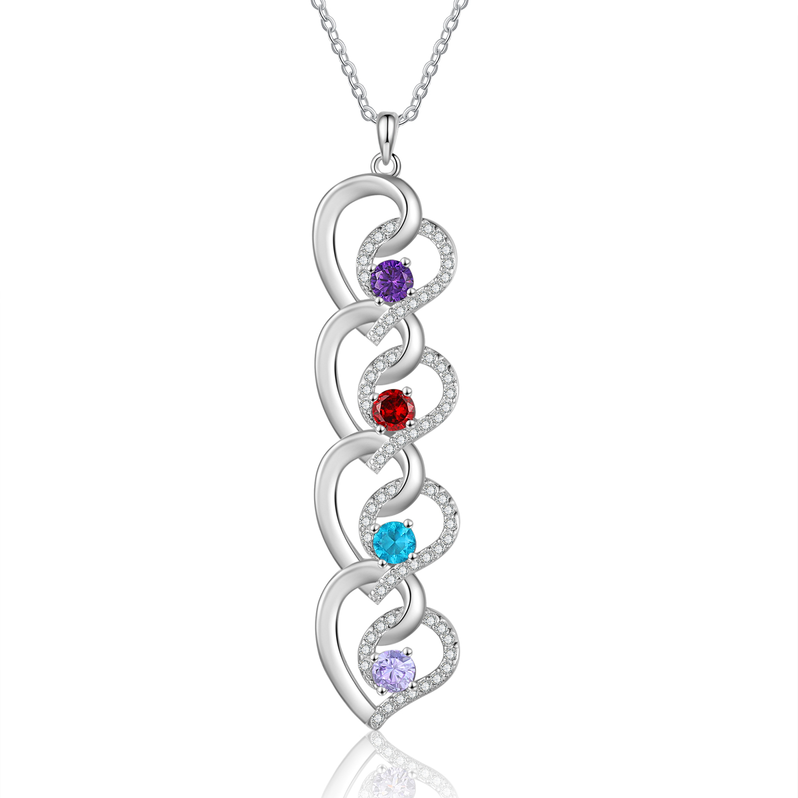 Personalised Infinity Birthstone Necklace with 4 Engraved Names Personal Gift for Mum, Partner or a Loved One | Jessemade