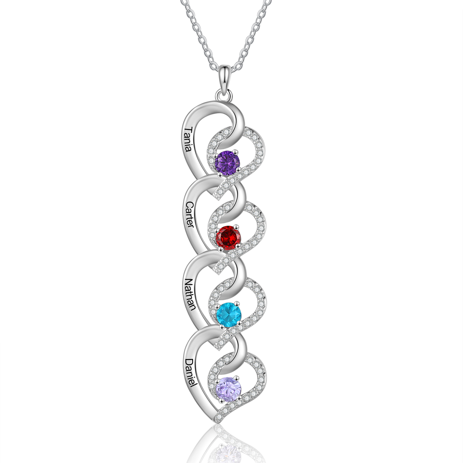 Personalised Infinity Birthstone Necklace with 4 Engraved Names Personal Gift for Mum, Partner or a Loved One | Jessemade